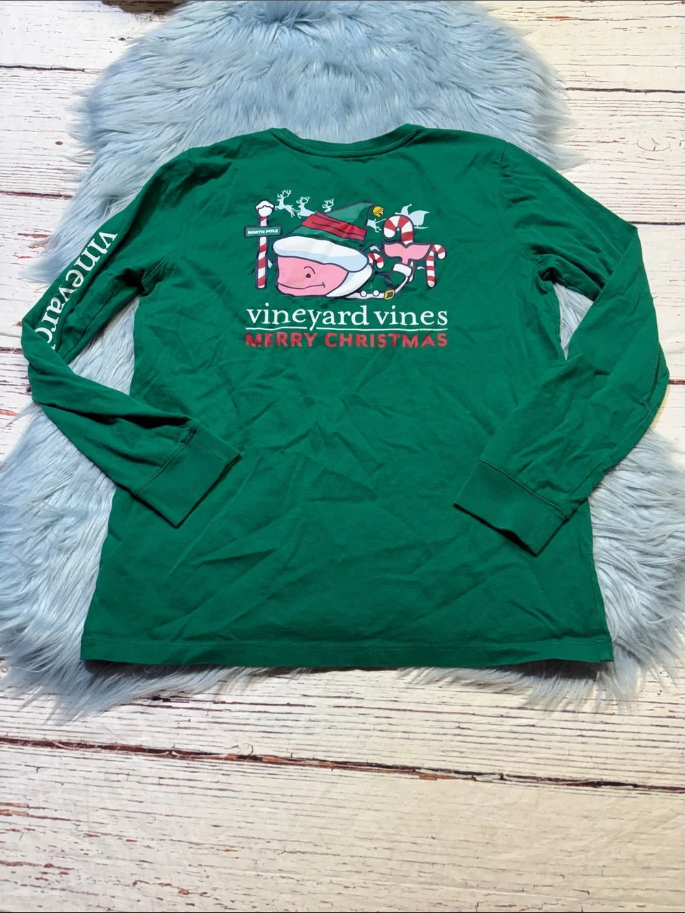 Vineyard Vines Green Kids 'Merry Christmas' Long-Sleeve Tee sz XL